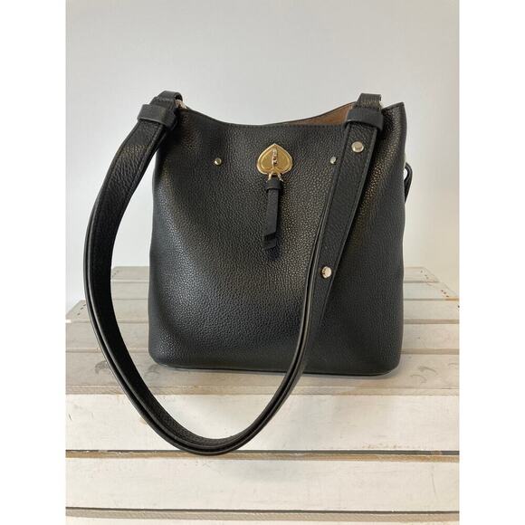 KATE SPADE MARTI SMALL BLACK LEATHER BUCKET BAG - Picture 1 of 13